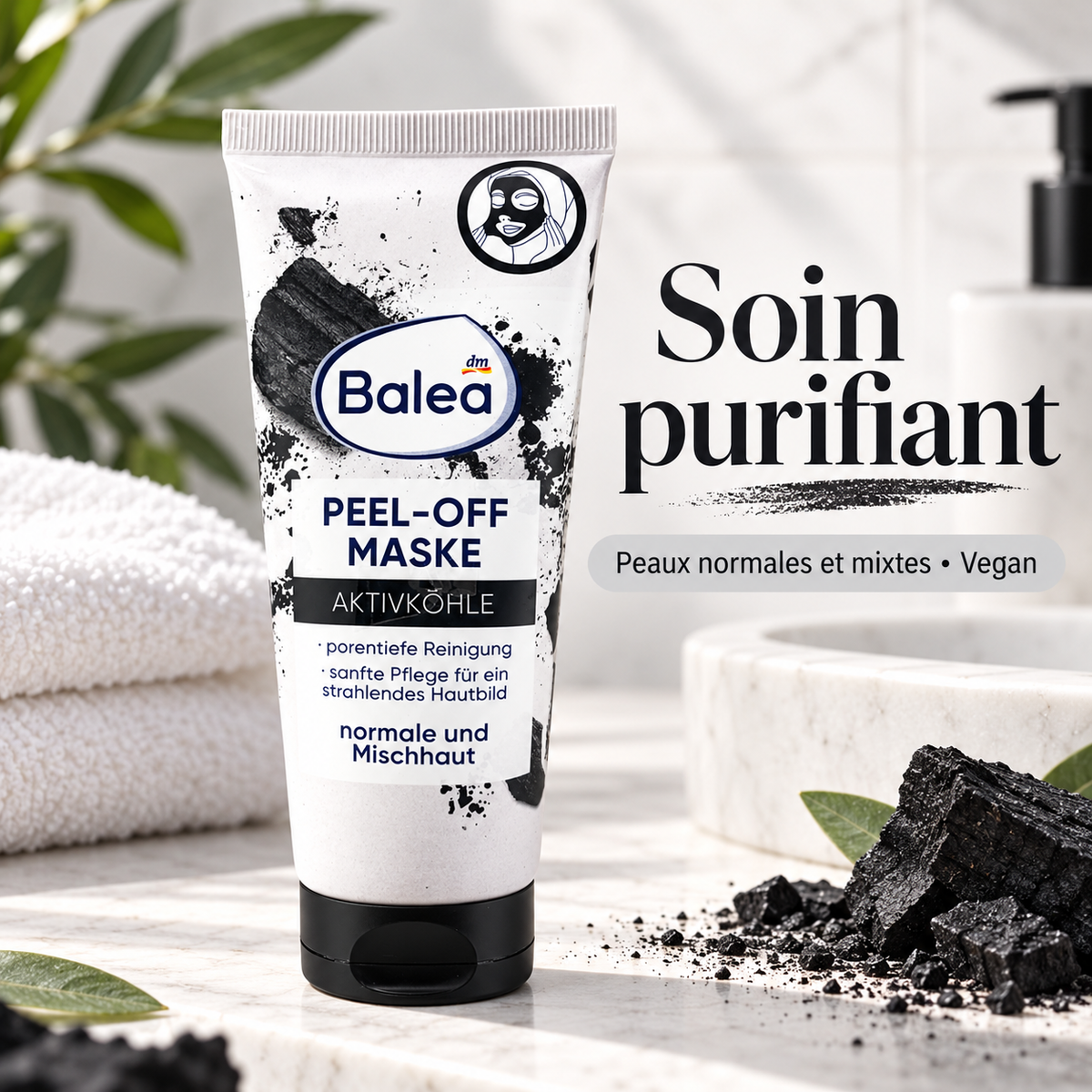 Balea Masque Peel‑Off au Charbon Actif – 100 ml
