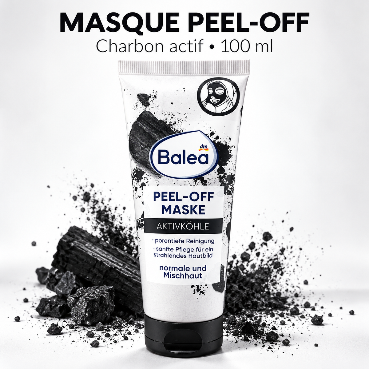 Balea Masque Peel‑Off au Charbon Actif – 100 ml