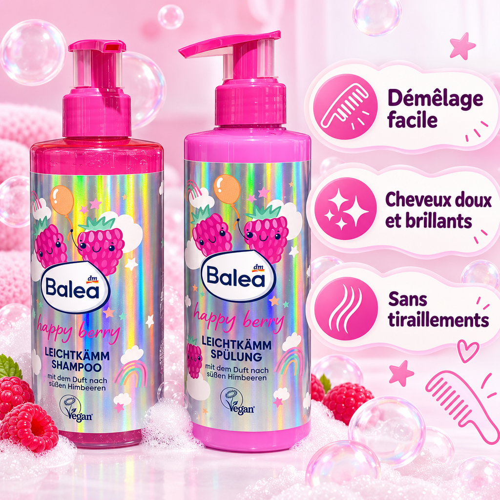 Pack Enfants Balea Happy Berry – Shampooing démêlant 250 ml + Après-shampooing 200 ml