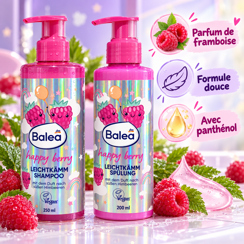 Pack Enfants Balea Happy Berry – Shampooing démêlant 250 ml + Après-shampooing 200 ml