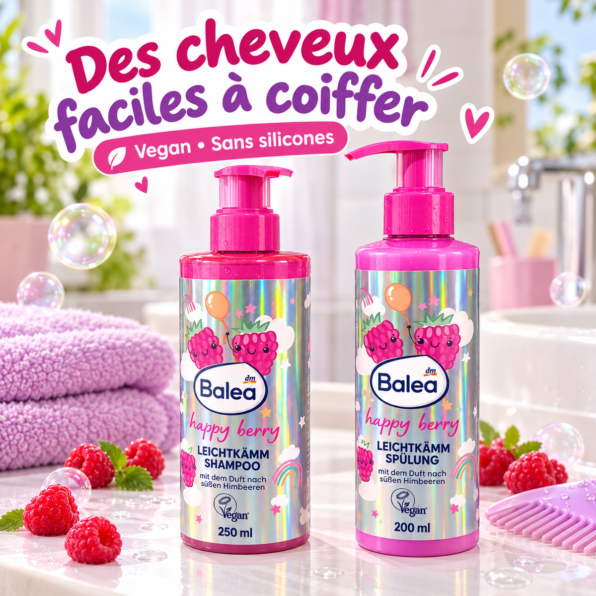 Pack Enfants Balea Happy Berry – Shampooing démêlant 250 ml + Après-shampooing 200 ml