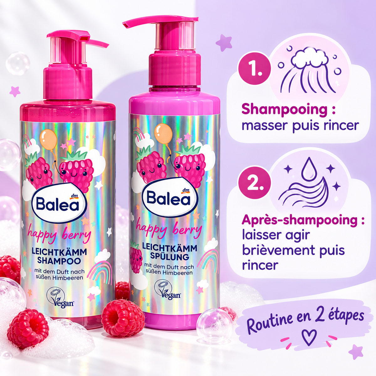 Pack Enfants Balea Happy Berry – Shampooing démêlant 250 ml + Après-shampooing 200 ml