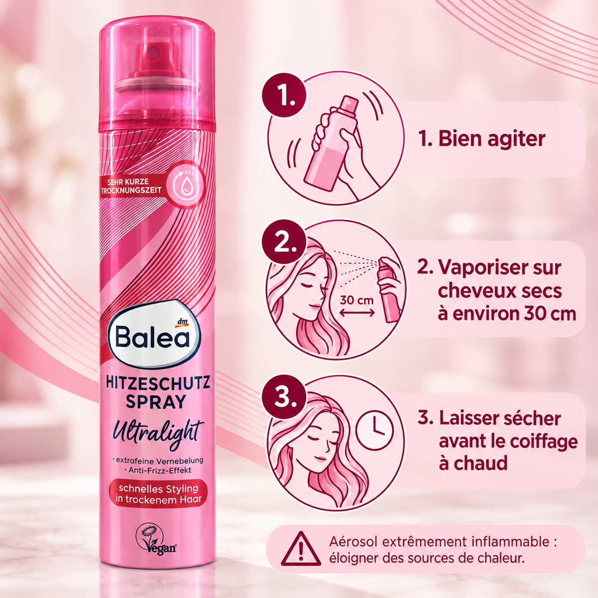 Balea Ultralight – Spray Thermoprotecteur jusqu’à 200 °C, 200 ml