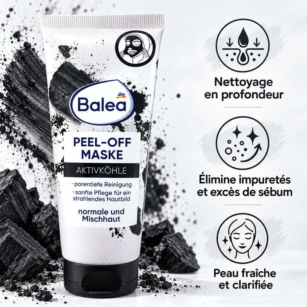 Balea Masque Peel‑Off au Charbon Actif – 100 ml