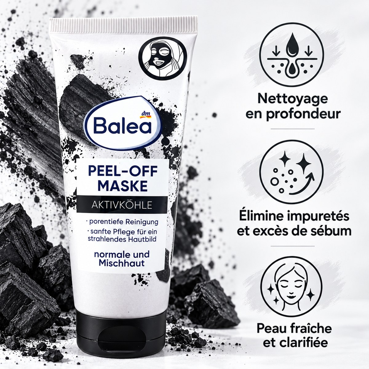 Balea Masque Peel‑Off au Charbon Actif – 100 ml