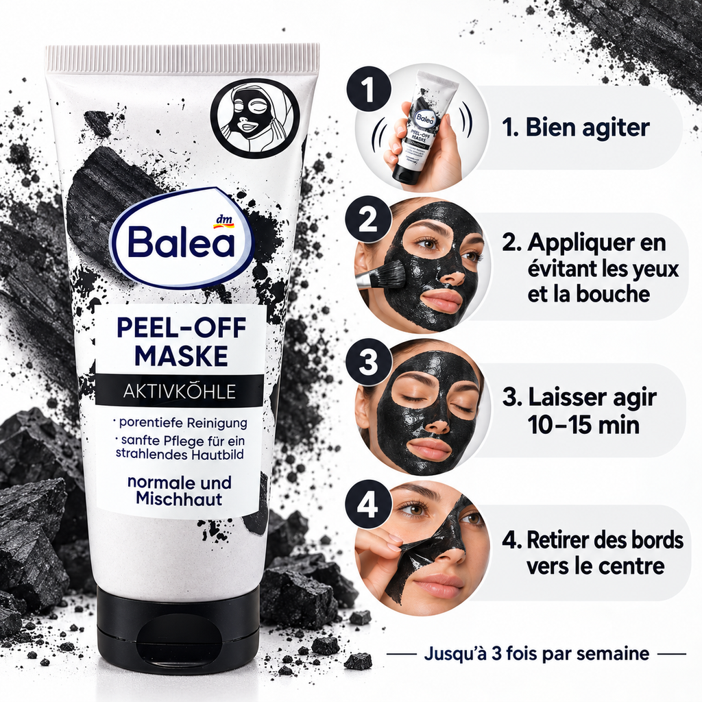 Balea Masque Peel‑Off au Charbon Actif – 100 ml