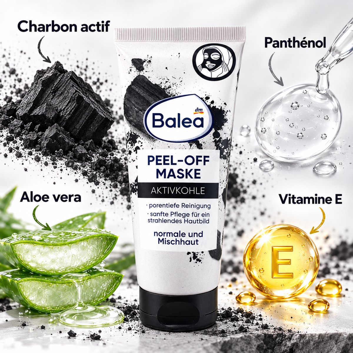 Balea Masque Peel‑Off au Charbon Actif – 100 ml