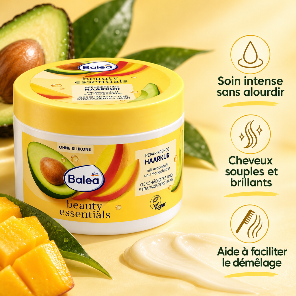 Balea Beauty Essentials – Masque Réparateur Avocat &amp; Beurre de Mangue, 300 ml