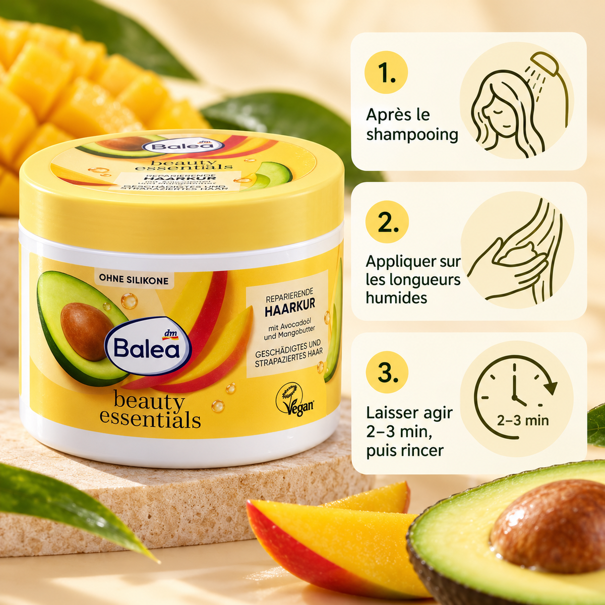 Balea Beauty Essentials – Masque Réparateur Avocat &amp; Beurre de Mangue, 300 ml
