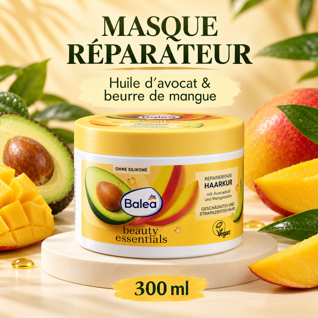 Balea Beauty Essentials – Masque Réparateur Avocat &amp; Beurre de Mangue, 300 ml