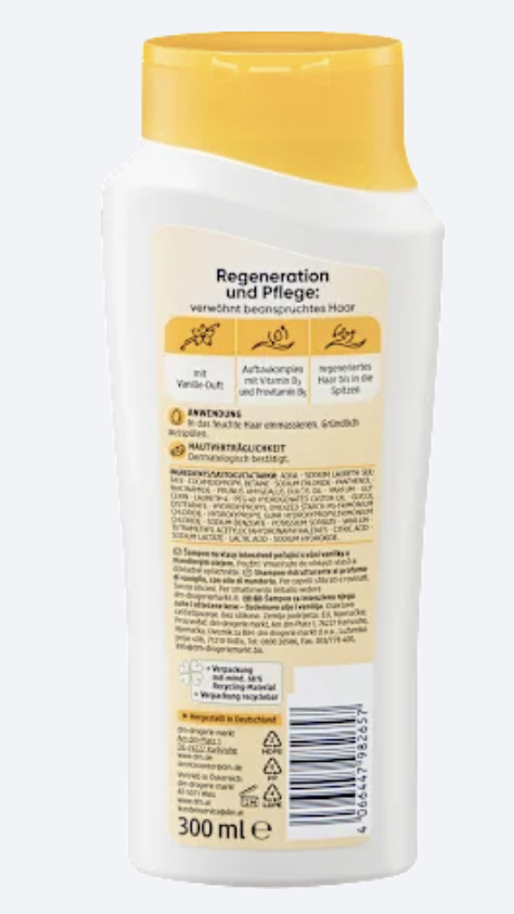 Balea Shampooing Soin Intensif Vanille & Huile d’Amande – Cheveux Abîmés, 300 ml