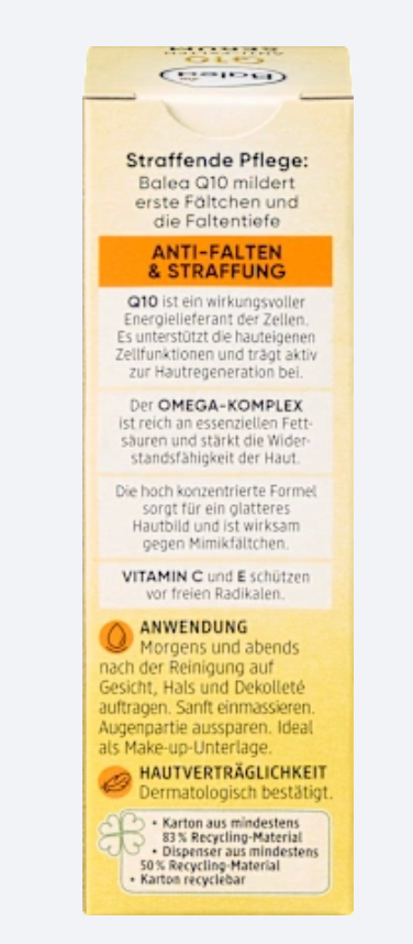 Balea Sérum Visage Q10 + Oméga aux Vitamines C & E – 30 ml