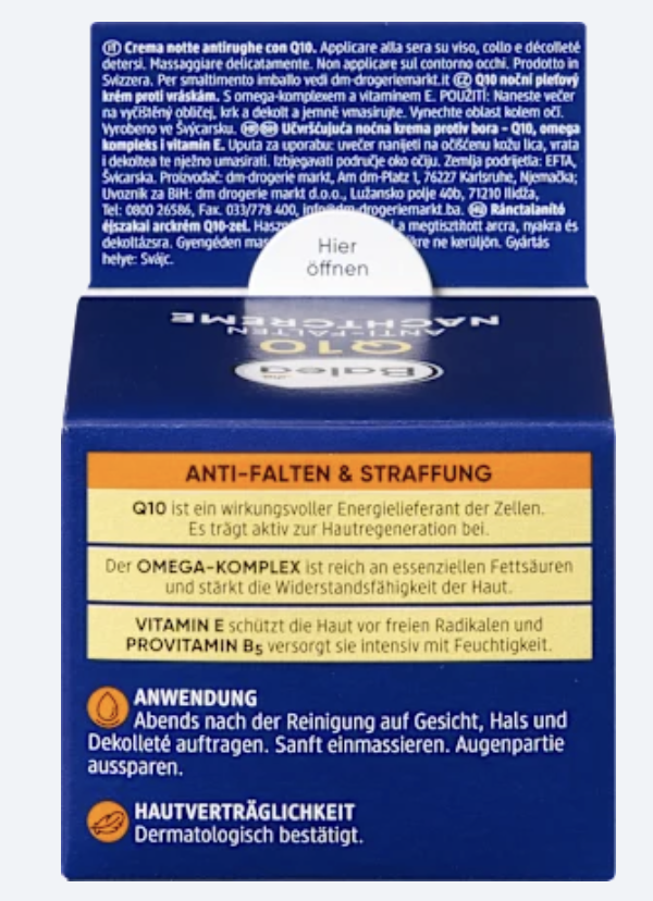 Balea Crème de Nuit Anti-Rides Q10 + Oméga – 50 ml