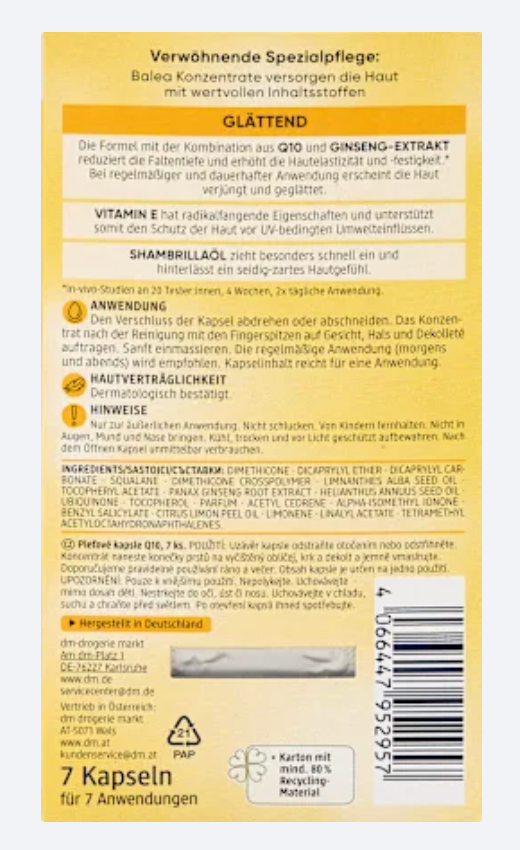 Balea Capsules Concentrées Anti-Rides Q10 – 7 capsules