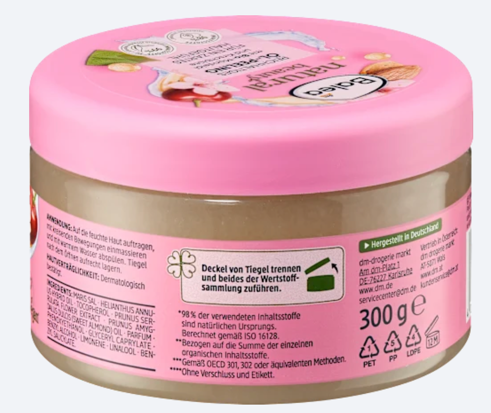 Balea Natural Beauty Gommage Corps à l’Huile d’Amande Bio – 300 g