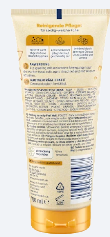 Balea Feel Well Gommage pour les Pieds Litsea Cubeba – 100 ml