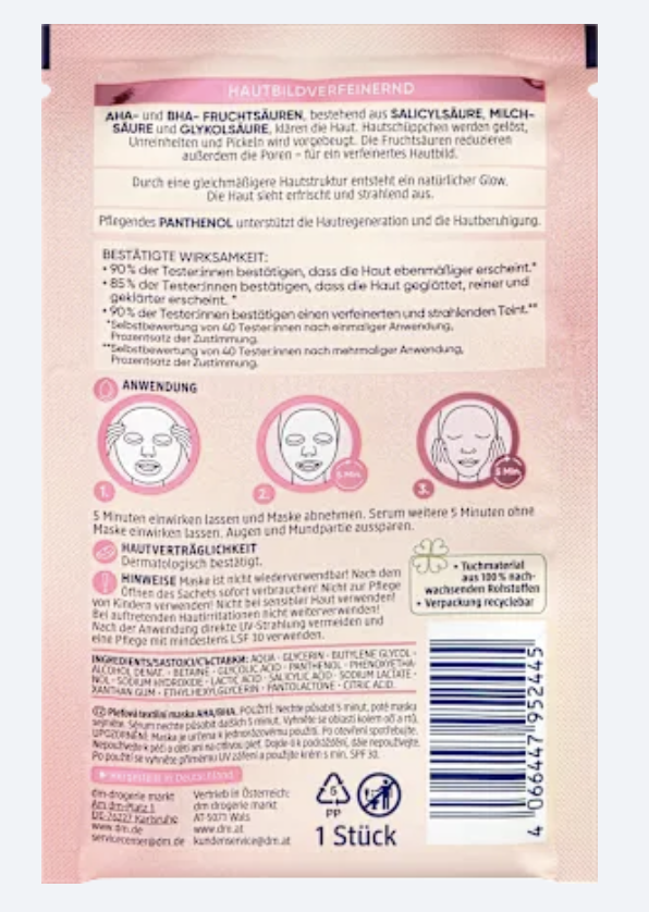 Balea Masque Visage AHA & BHA Éclat et Pores – 1 pièce