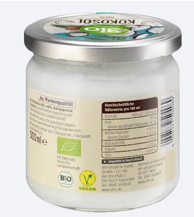 dmBio Huile de Coco Vierge Bio Pressée à Froid – 300 ml