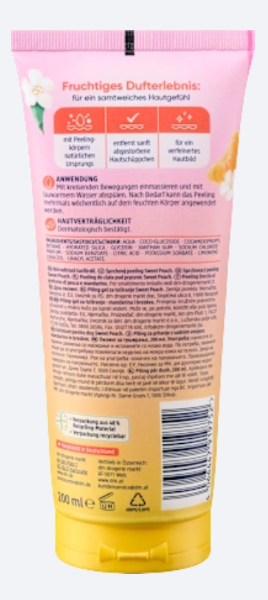 Balea Sweet Peach Gommage Corps Mandarine & Pêche – 200 ml
