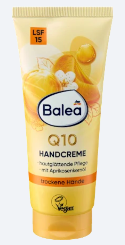 Balea Crème Mains Q10 & Huile d’Abricot SPF 15 – 100 ml
