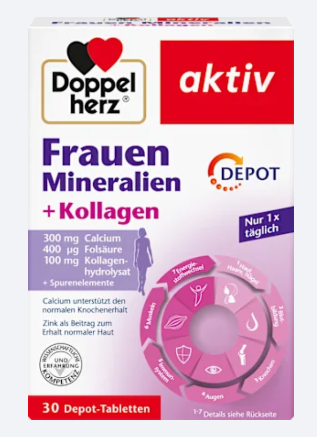 Doppelherz Femmes Minéraux + Collagène – 30 comprimés