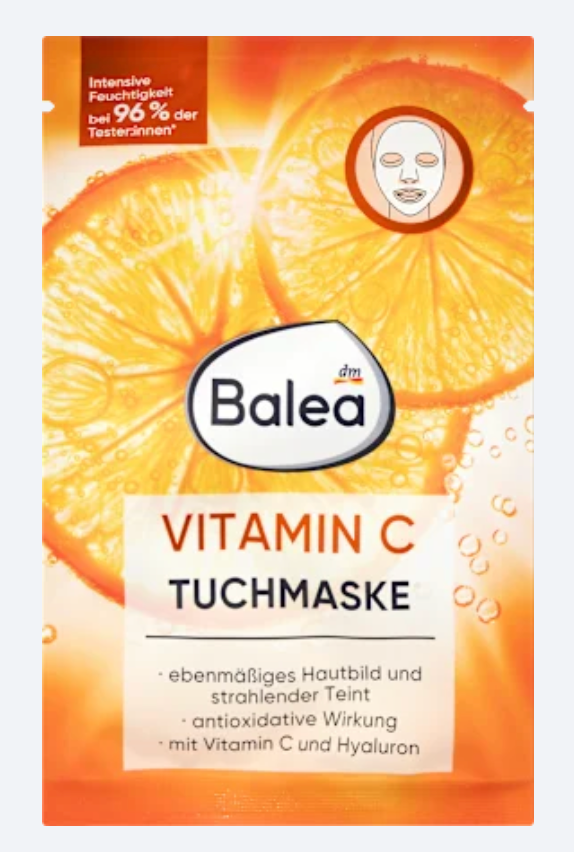 Balea Masque en Tissu Vitamine C & Acide Hyaluronique – 1 pièce