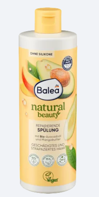 Balea Natural Beauty Après-Shampooing Réparateur Avocat Bio & Mangue – 350 ml