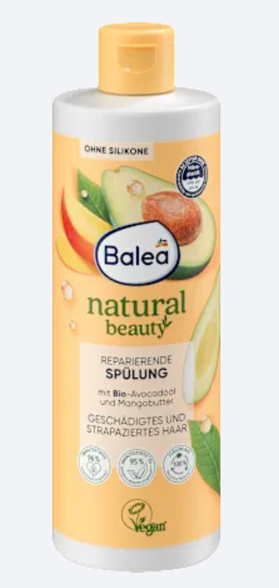 Balea Natural Beauty Après-Shampooing Réparateur Avocat Bio & Mangue – 350 ml