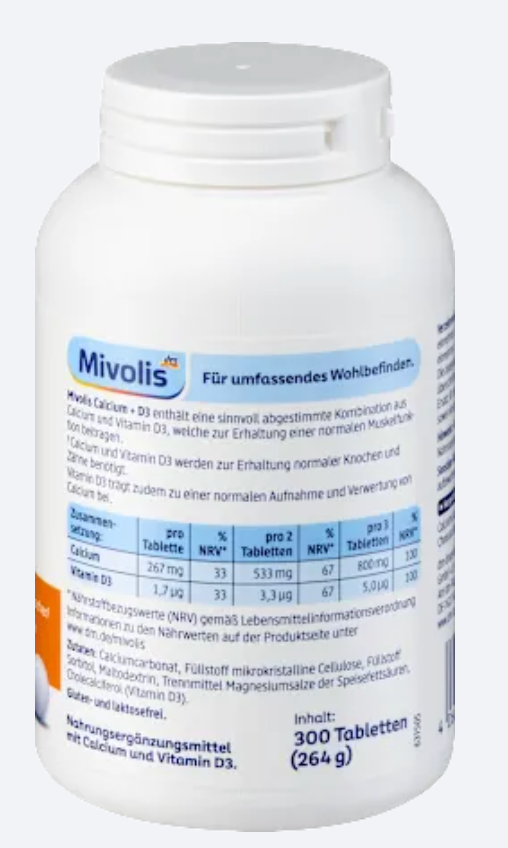 Mivolis Calcium + Vitamine D3 – 300 comprimés