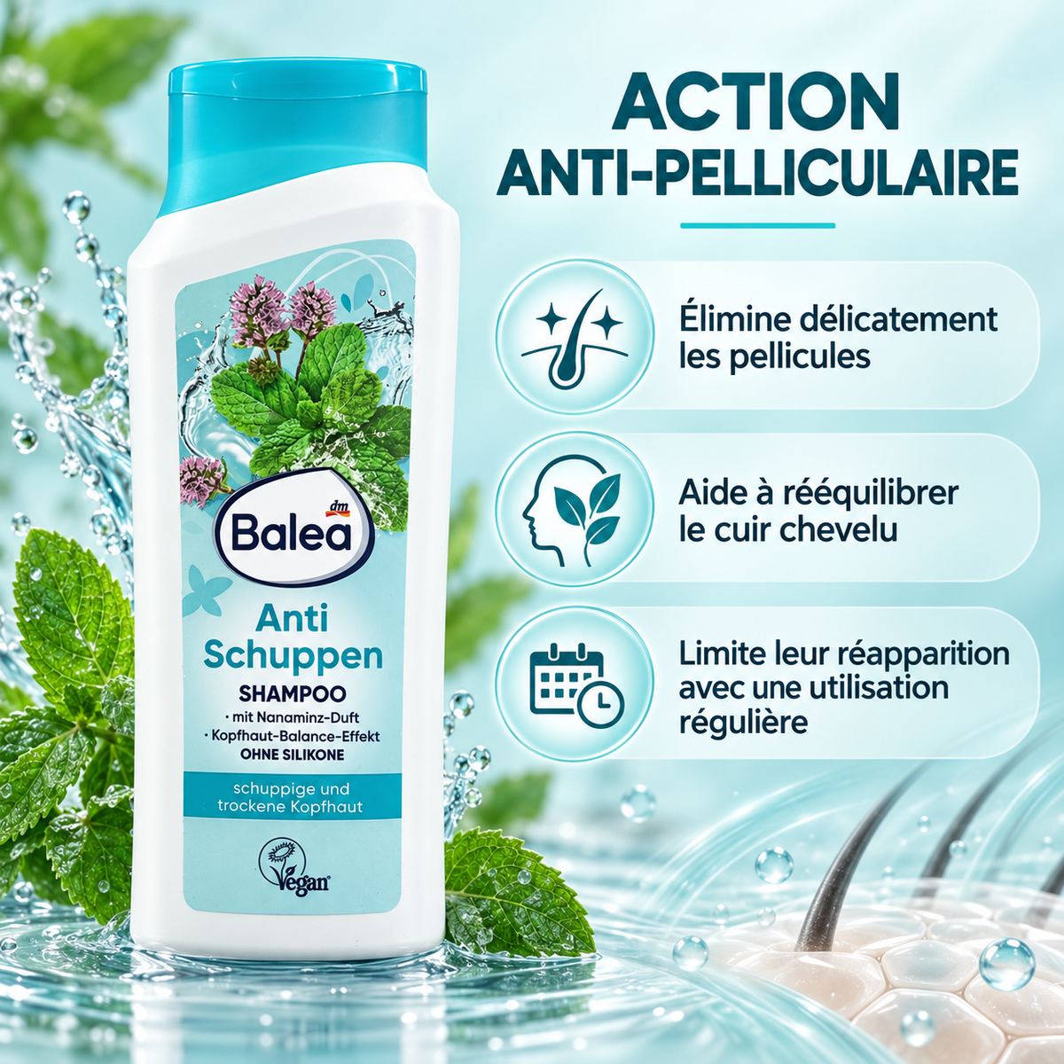 Balea Anti-Pelliculaire – Shampooing Équilibre du Cuir Chevelu, 300 ml