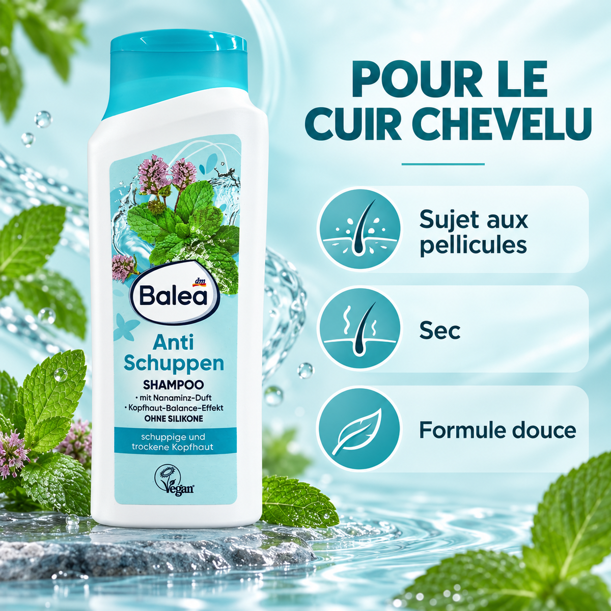 Balea Anti-Pelliculaire – Shampooing Équilibre du Cuir Chevelu, 300 ml