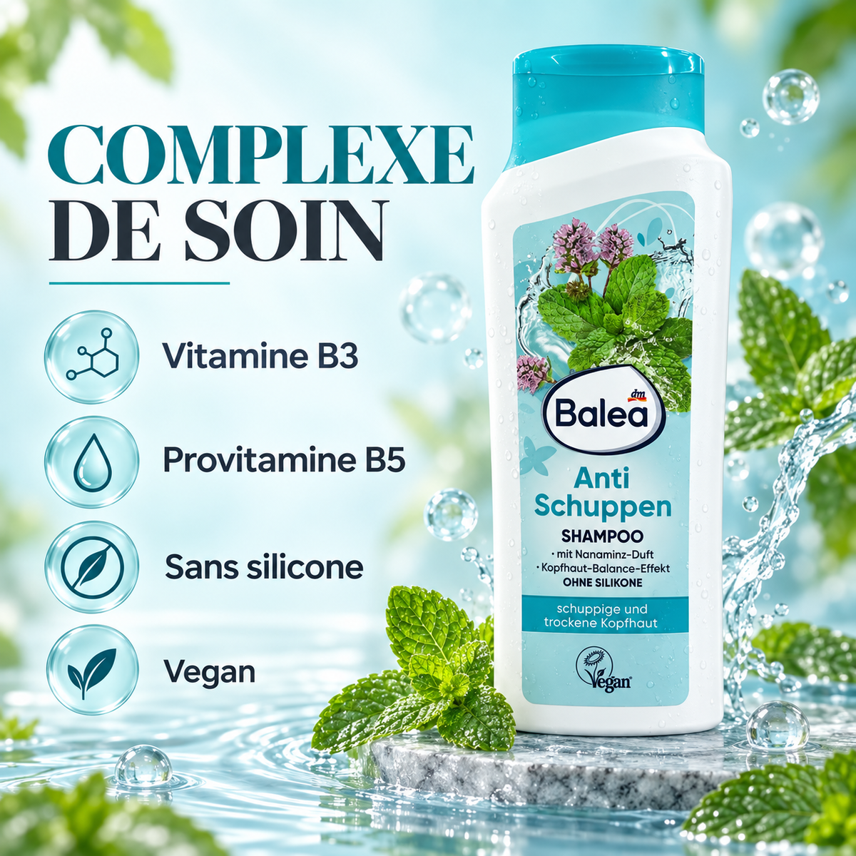 Balea Anti-Pelliculaire – Shampooing Équilibre du Cuir Chevelu, 300 ml