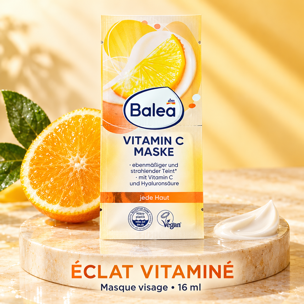 Balea – Masque Visage Vitamine C &amp; Acide Hyaluronique, 16 ml