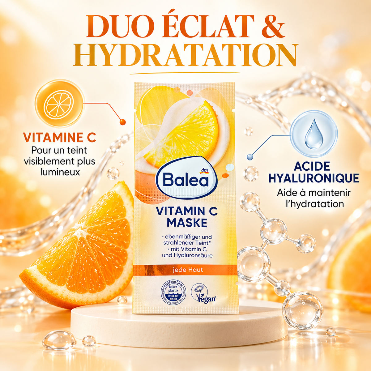 Balea – Masque Visage Vitamine C &amp; Acide Hyaluronique, 16 ml