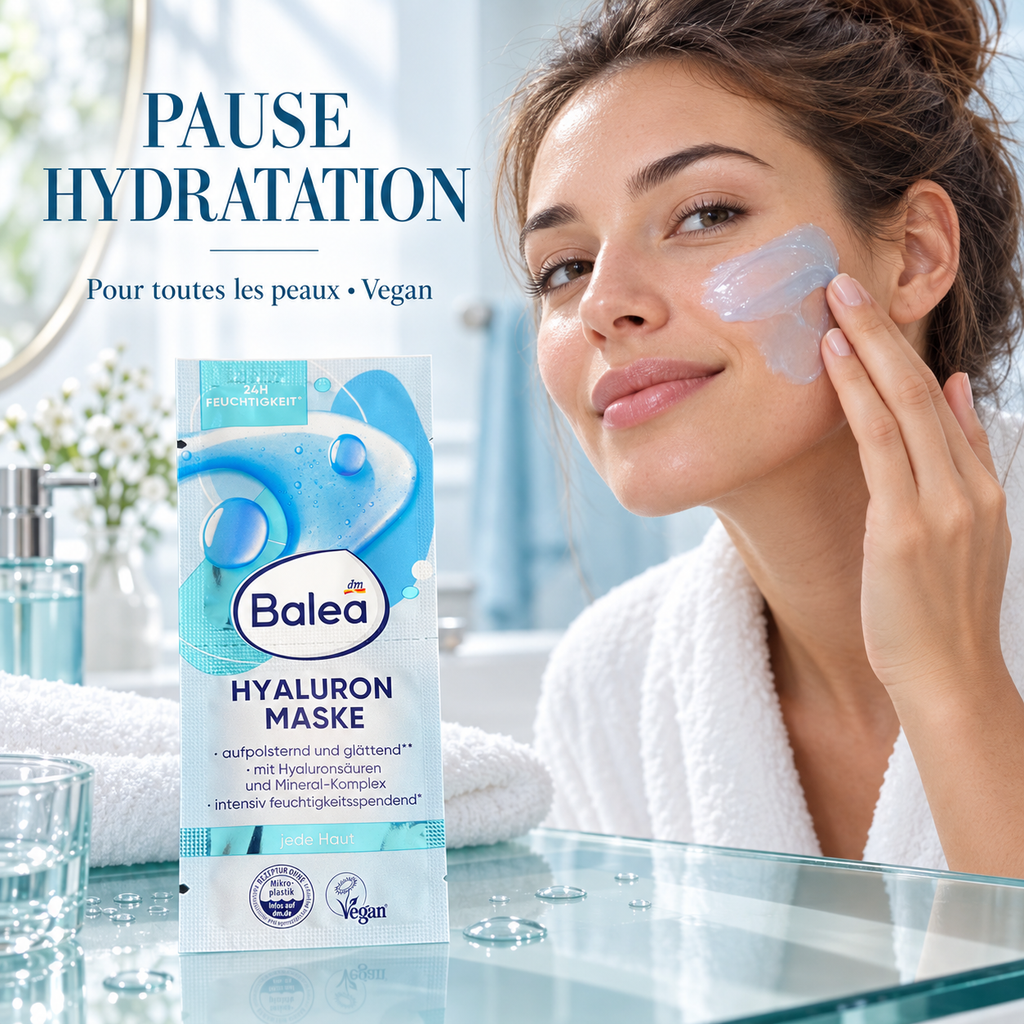 Balea – Masque Visage Hydratant à l’Acide Hyaluronique, 16 ml