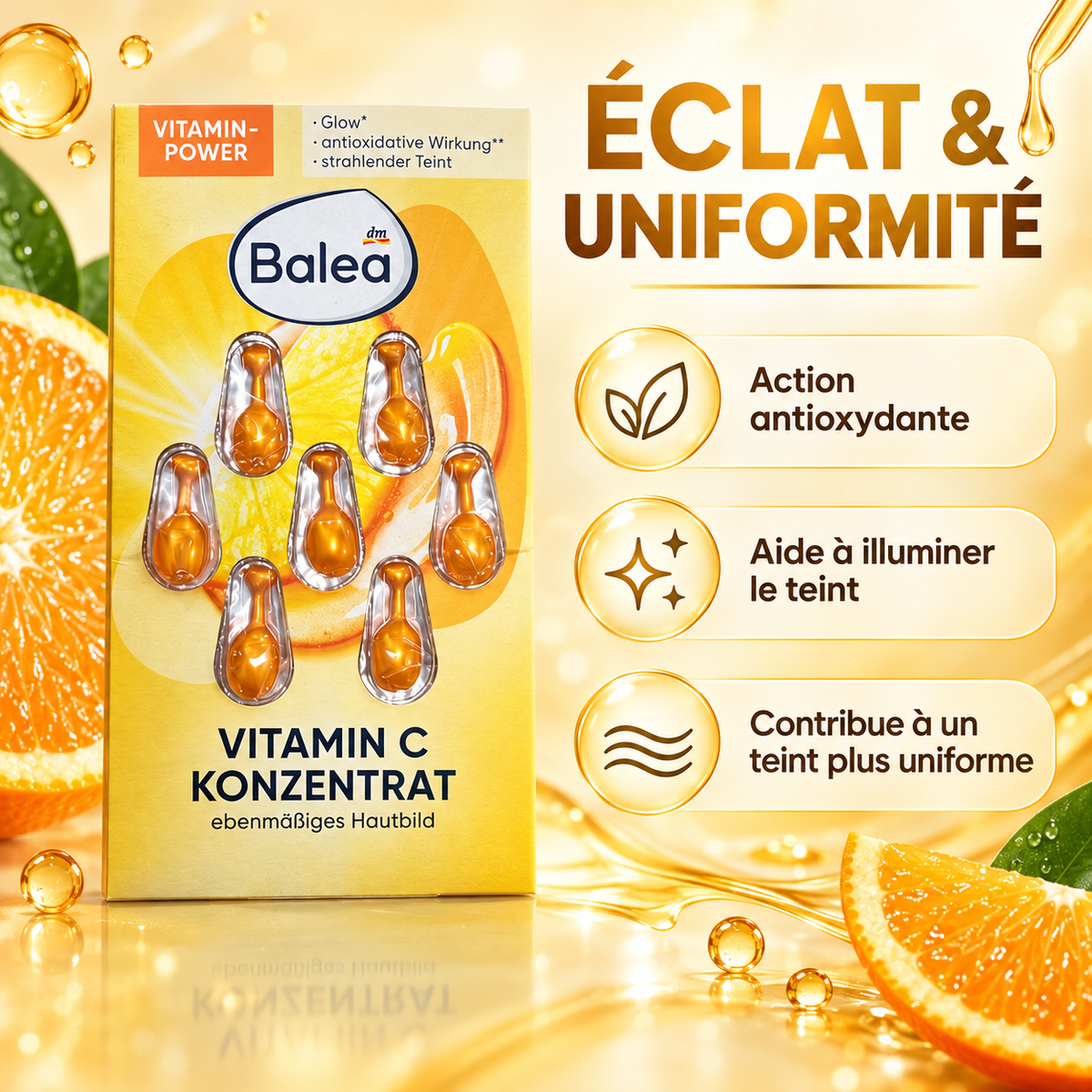 Balea – Concentré Visage à la Vitamine C, 7 capsules