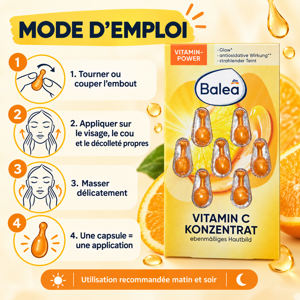 Balea – Concentré Visage à la Vitamine C, 7 capsules