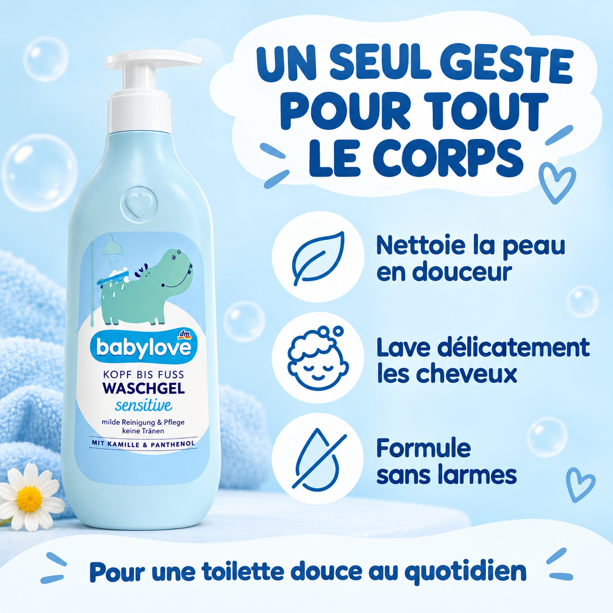 babylove Sensitive – Gel Lavant de la Tête aux Pieds, 500 ml