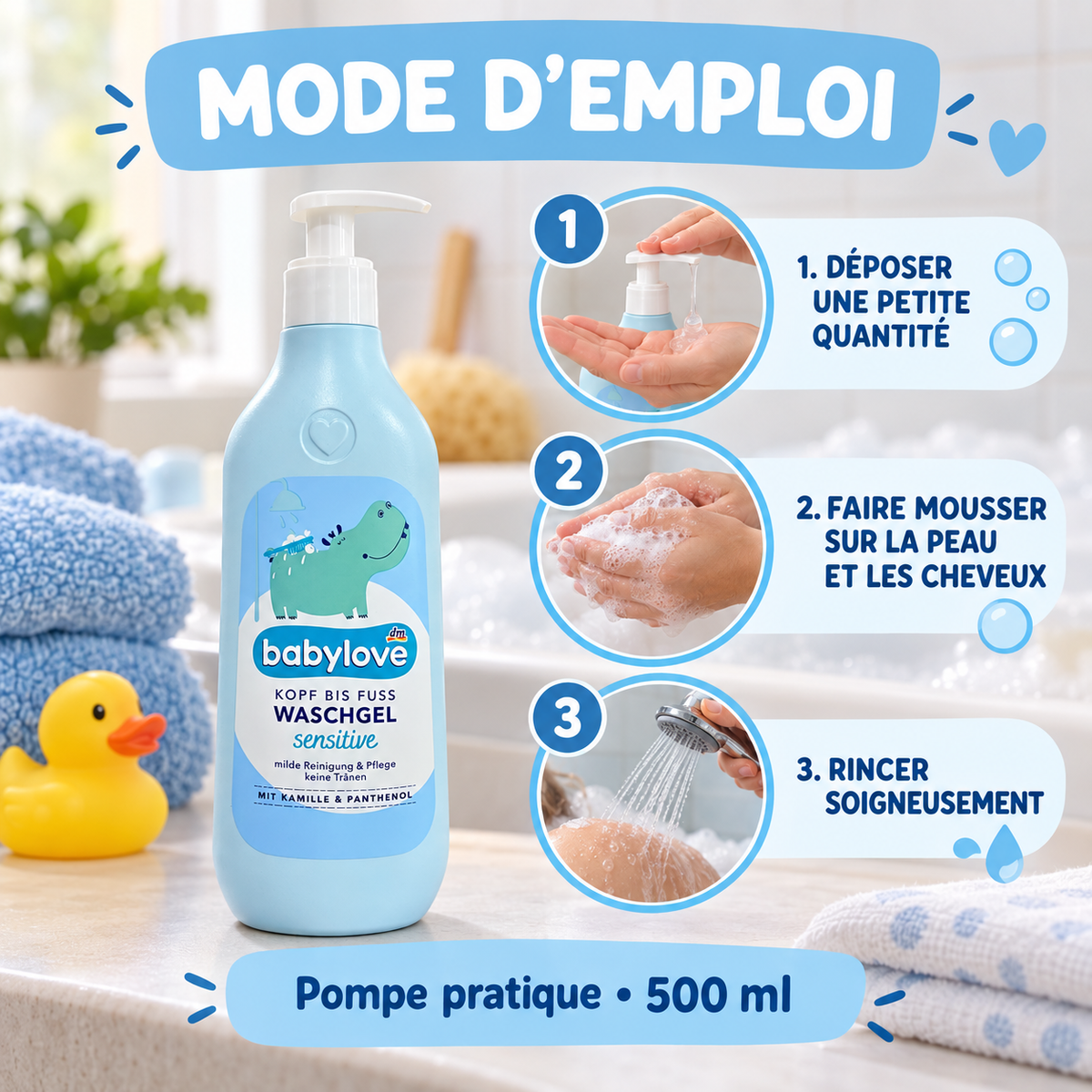 babylove Sensitive – Gel Lavant de la Tête aux Pieds, 500 ml