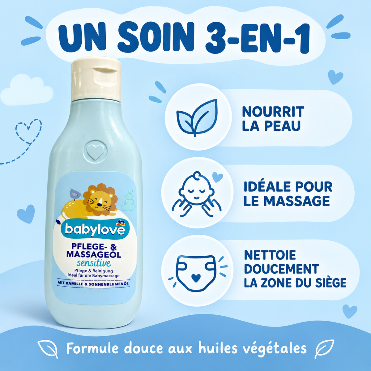 babylove Sensitive – Huile de Soin &amp; Massage pour Bébé, 250 ml