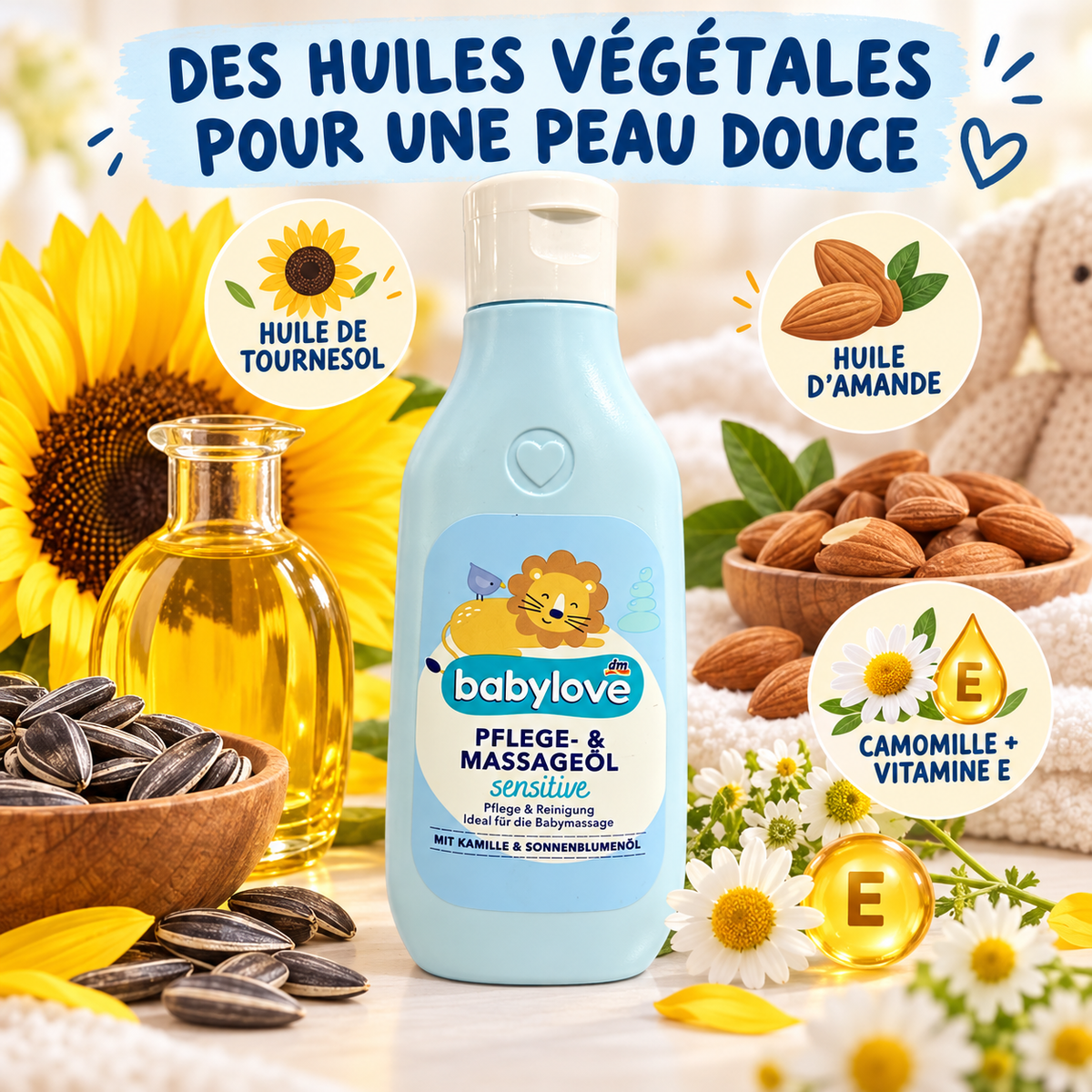 babylove Sensitive – Huile de Soin &amp; Massage pour Bébé, 250 ml