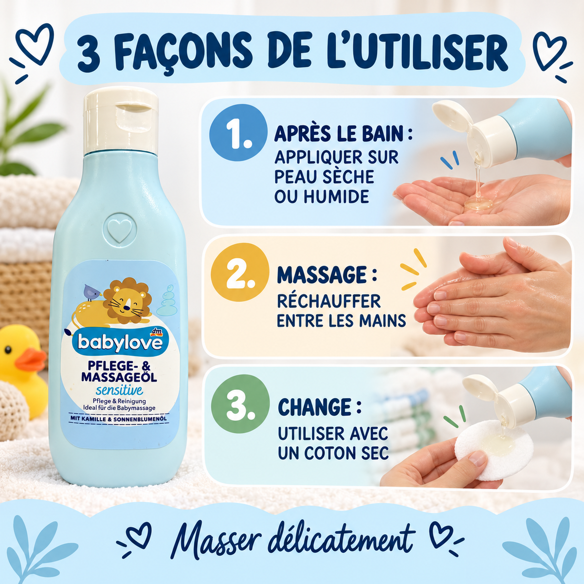 babylove Sensitive – Huile de Soin &amp; Massage pour Bébé, 250 ml