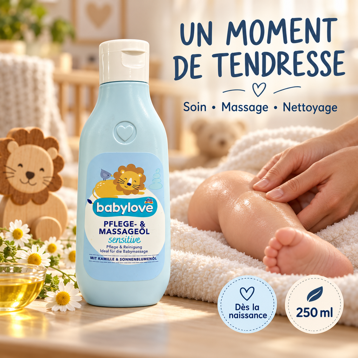 babylove Sensitive – Huile de Soin &amp; Massage pour Bébé, 250 ml