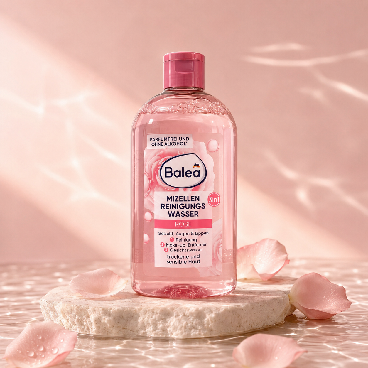 Eau micellaire 3-en-1 Balea Rose – Peaux sèches et sensibles, 400 ml
