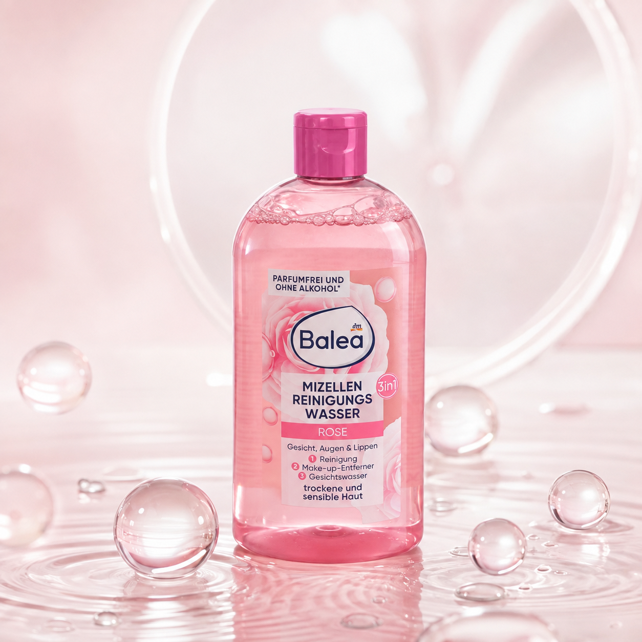 Eau micellaire 3-en-1 Balea Rose – Peaux sèches et sensibles, 400 ml