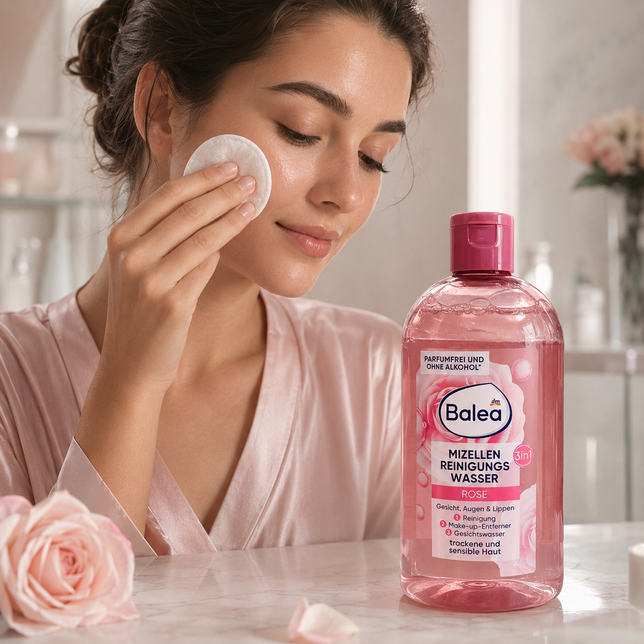 Eau micellaire 3-en-1 Balea Rose – Peaux sèches et sensibles, 400 ml
