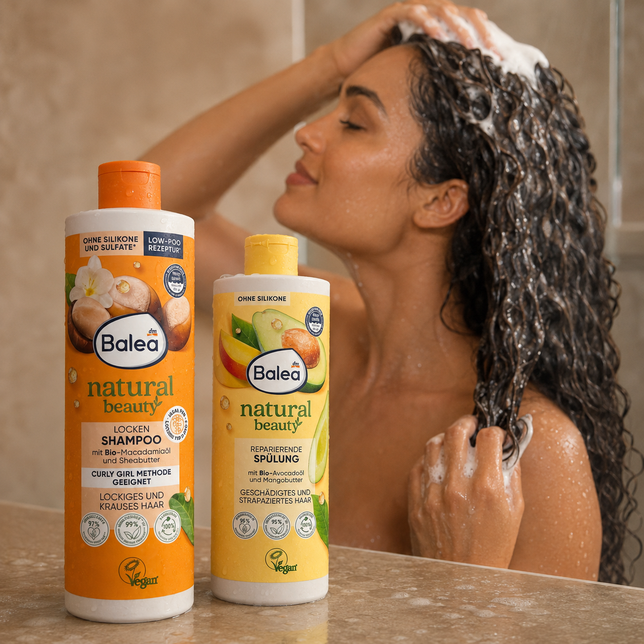 Pack Boucles Balea – Shampooing Curl + Après-shampooing réparateur, 750 ml