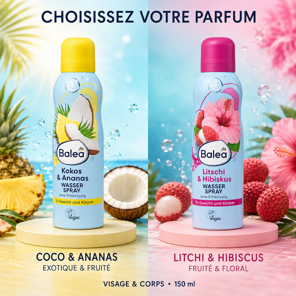 Balea Spray d’Eau Rafraîchissant Visage & Corps, 150 ml – Plusieurs Parfums