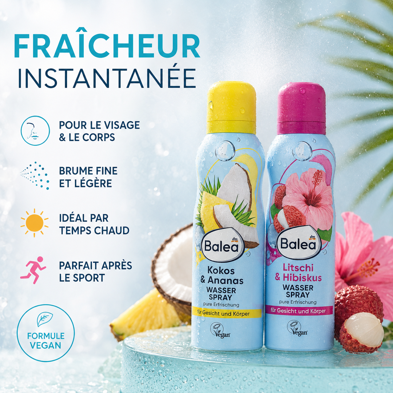 Balea Spray d’Eau Rafraîchissant Visage & Corps, 150 ml – Plusieurs Parfums