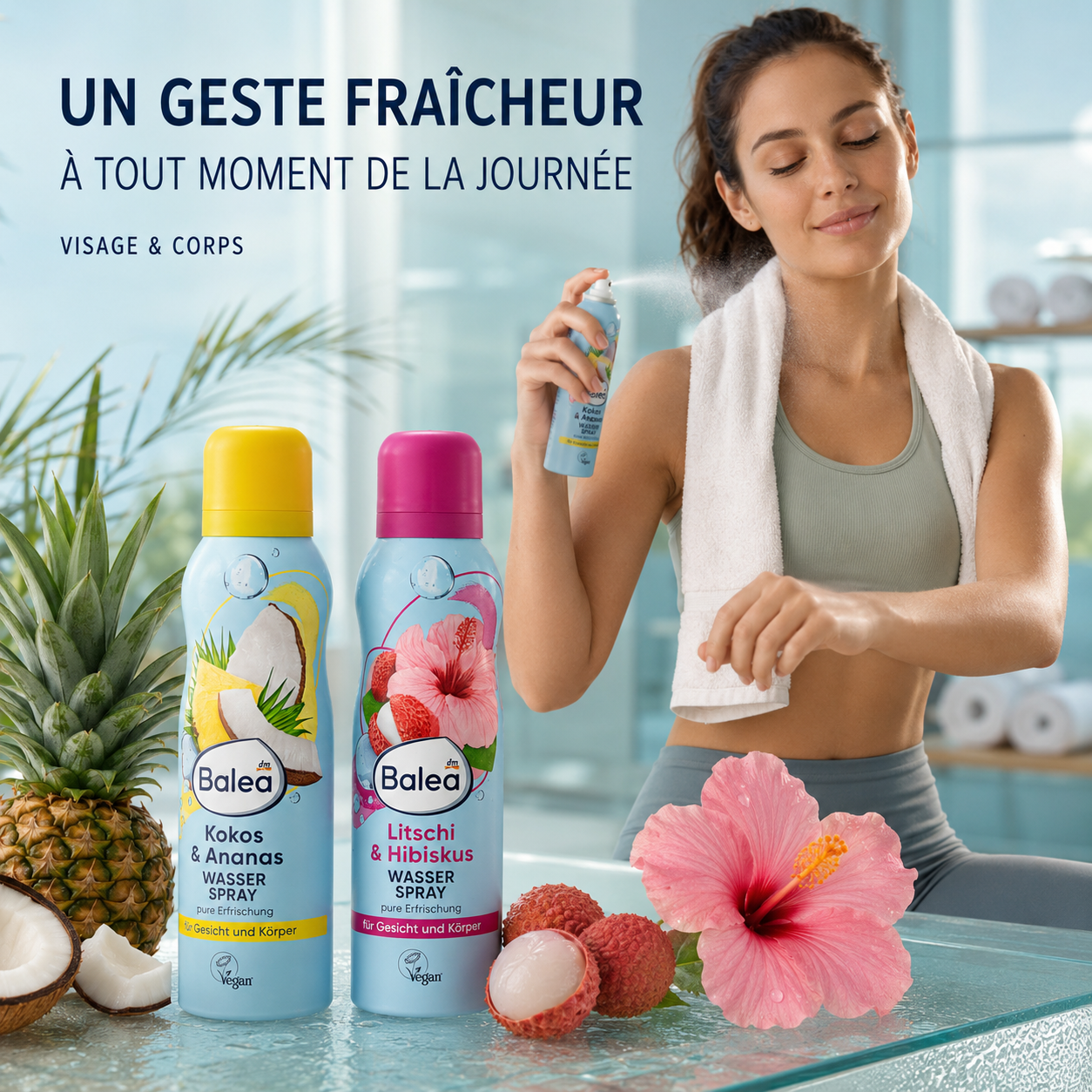 Balea Spray d’Eau Rafraîchissant Visage & Corps, 150 ml – Plusieurs Parfums